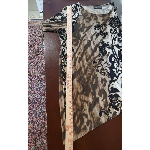 Chicos Travelers Asymmetrical, Animal Floral Slinky Stretch Tunic Top 3 US XL 16 - Picture 11 of 13